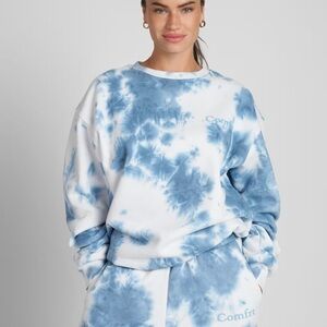 Comfrt Blue & White Tie-Dye Crewneck Sweatshirt | NEW